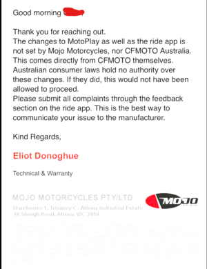 Official distributor response to Australian customers