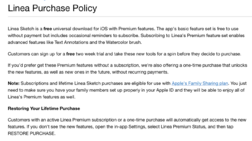 Linea purchase policy that promises feature updates for lifetime purchases