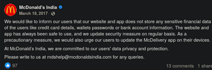 McDonald's India Official Statement on Facebook