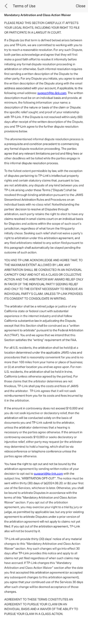 Omada app arbitration clause.png
