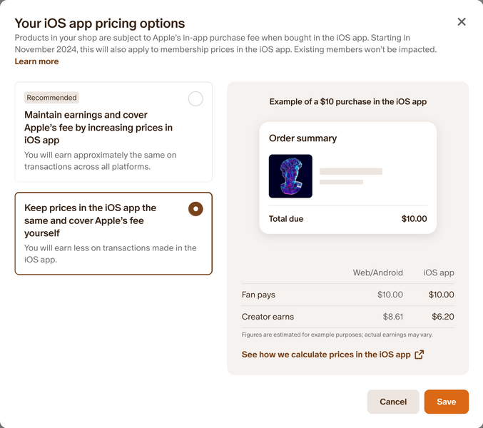"Keep prices in the iOS app the same and cover Apple's fee yourself."