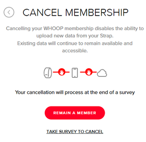 Step 2 of the Whoop subscription cancellation process