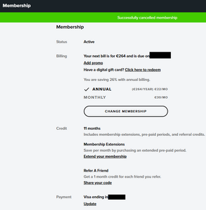 Screenshot of a successfull Whoop subscription cancellation process