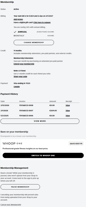 Step 1 of the Whoop subscription cancellation process