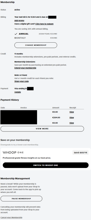 Step 1 of the Whoop subscription cancellation process