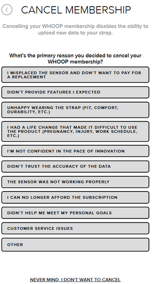 Step 4 of the Whoop subscription cancellation process