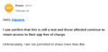 Forum admin triples down on this just being a "test" while not providing details.[10]