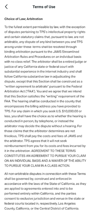 Tapo app arbitration clause.png