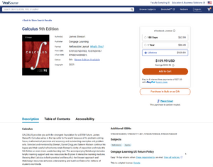 Screenshot of vitalsource' product page for a calculus book