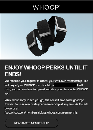 Whoop Subscription Cancellation E-Mail
